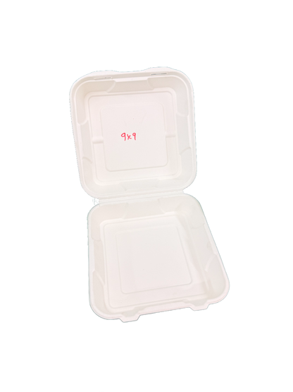 9x9" Large Bagasse Clamshell 200PCS RRP £27.90 Shipping only – collection is not available for this product!