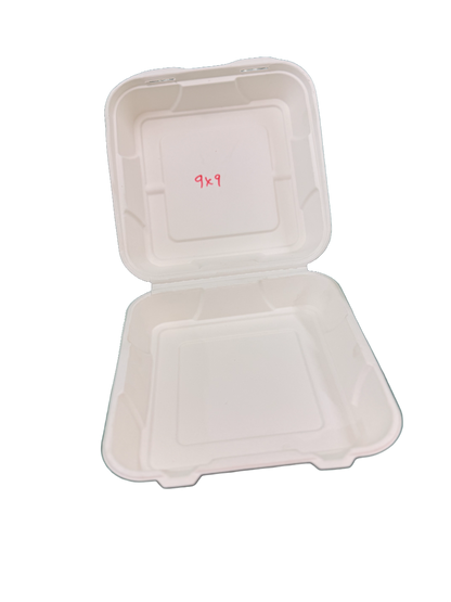 9x9" Large Bagasse Clamshell 200PCS RRP £27.90 Shipping only – collection is not available for this product!