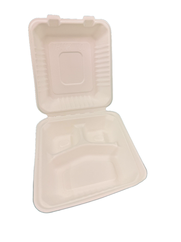 9x9" 3 Comp Large Bagasse Clamshell 200PCS RRP £27.90 Shipping only – collection is not available for this product!