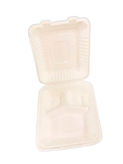 9x9" 3 Comp Large Bagasse Clamshell 200PCS RRP £27.90 Shipping only – collection is not available for this product!